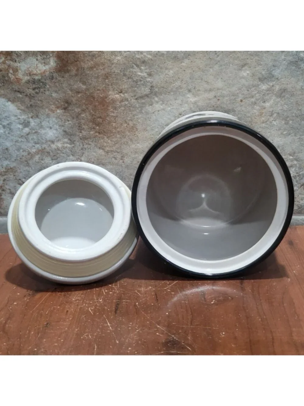 Castlemere Creations Ceramic Pet Treat Jar White Base Black Paw Print Lid Black